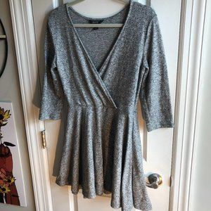 Heather Grey Fit and Flare Cross V-Neck Dress
